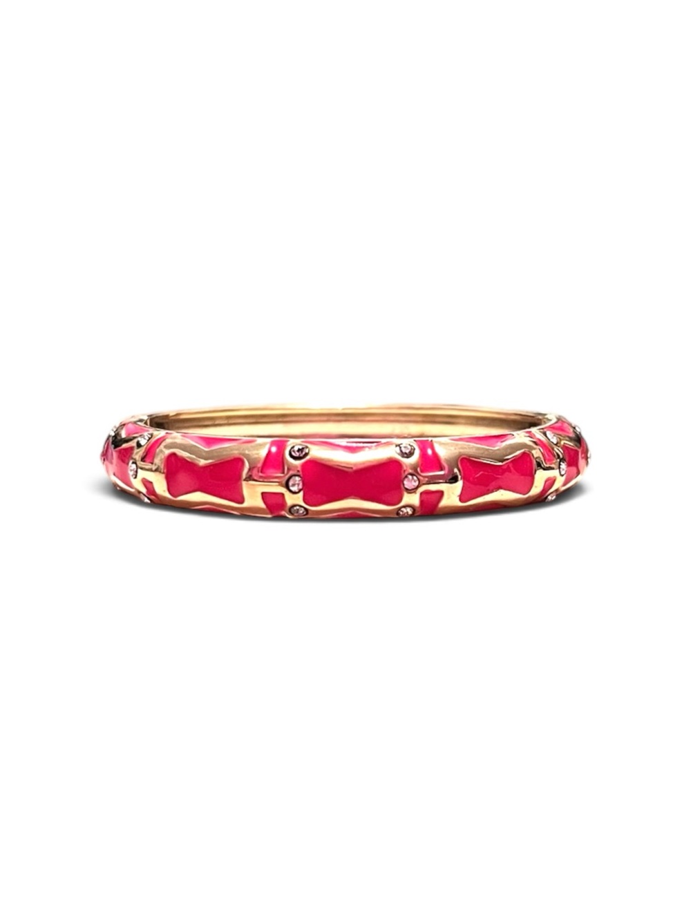 Gold & Pink Enamel Crystal Hinged Bangle Bracelet